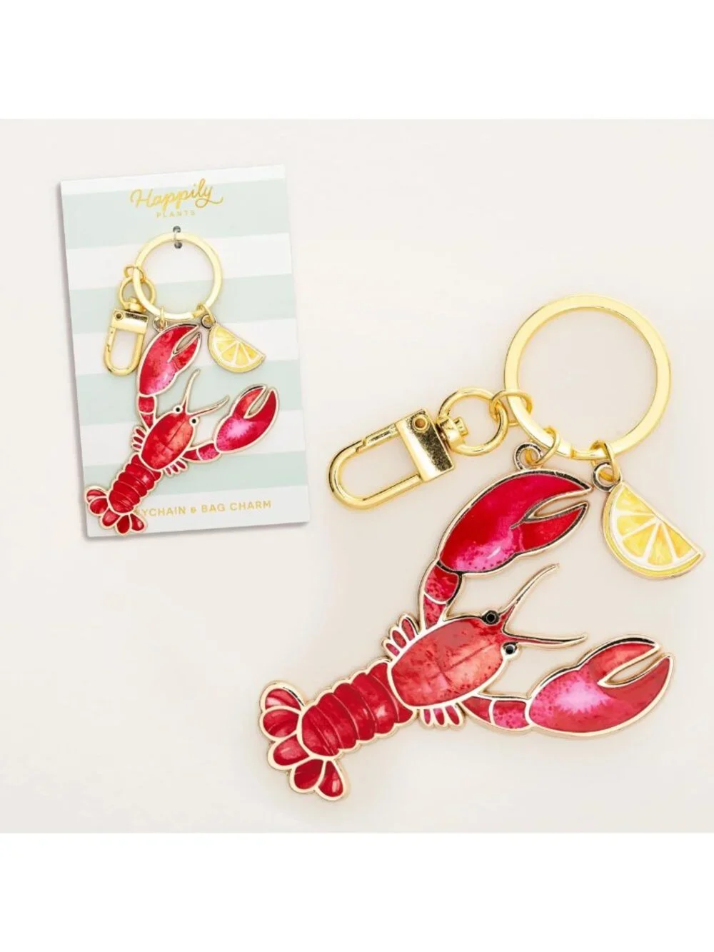 Lobster & Lemon Keychain Charm | Coastal Beach Gifts | Nautical Decor